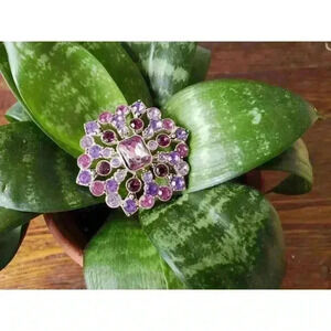 1990's Liz Claiborne purple faux amythest gem brooch vintage costume jewelry‎